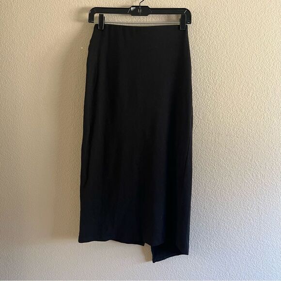 VINCE Black Wrap Cotton Blend Midi Skirt Black XS MSRP $195 NWT - Picture 6 of 8